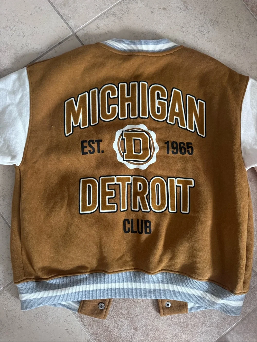 Zara Brown and White Varsity Bomber Jacket